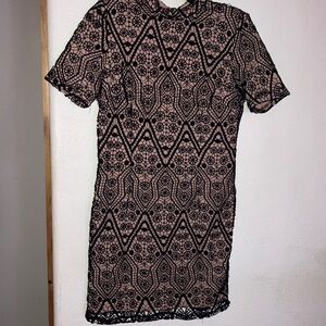 Forever 21 Black Crochet Lace Mini Dress with Nude Lining Size‎ Large